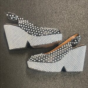 Custom Made Robert Clergerie Black Platform Wedges with Faux Pearls